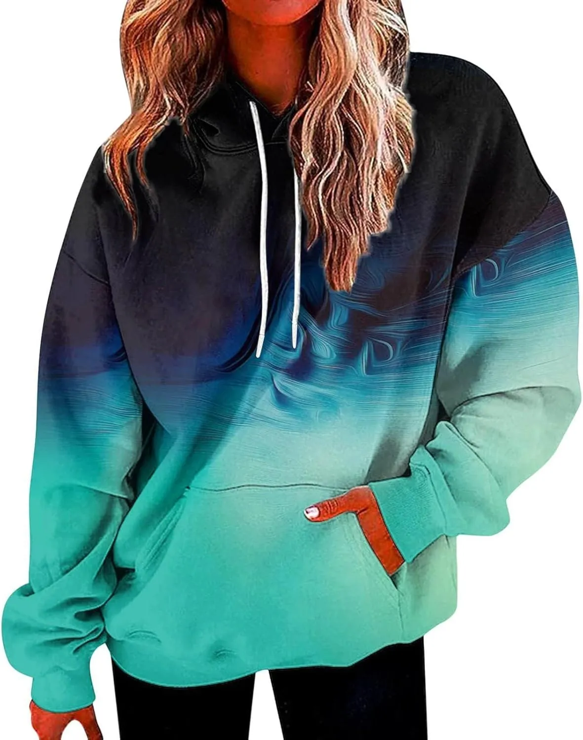 Gradient Oversized Sweatshirts for Women Loose Fit Casual Y2k Hoodies Long Sleeve Hooded Sweatshirt Trendy Pullover