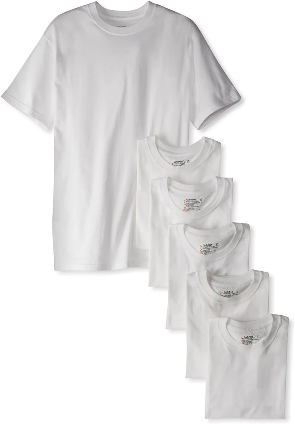 Hanes Men's 6Pack Crew Neck Tagless White Undershirts Crewneck T-Shirts, S