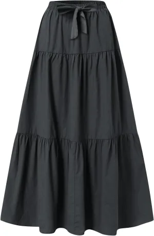 HGps8w Women's Boho Linen Flowy Maxi Skirt, Trendy Casual 2025 Summer Tiered A Line Elastic Waist Pleated Long Beach Skirts