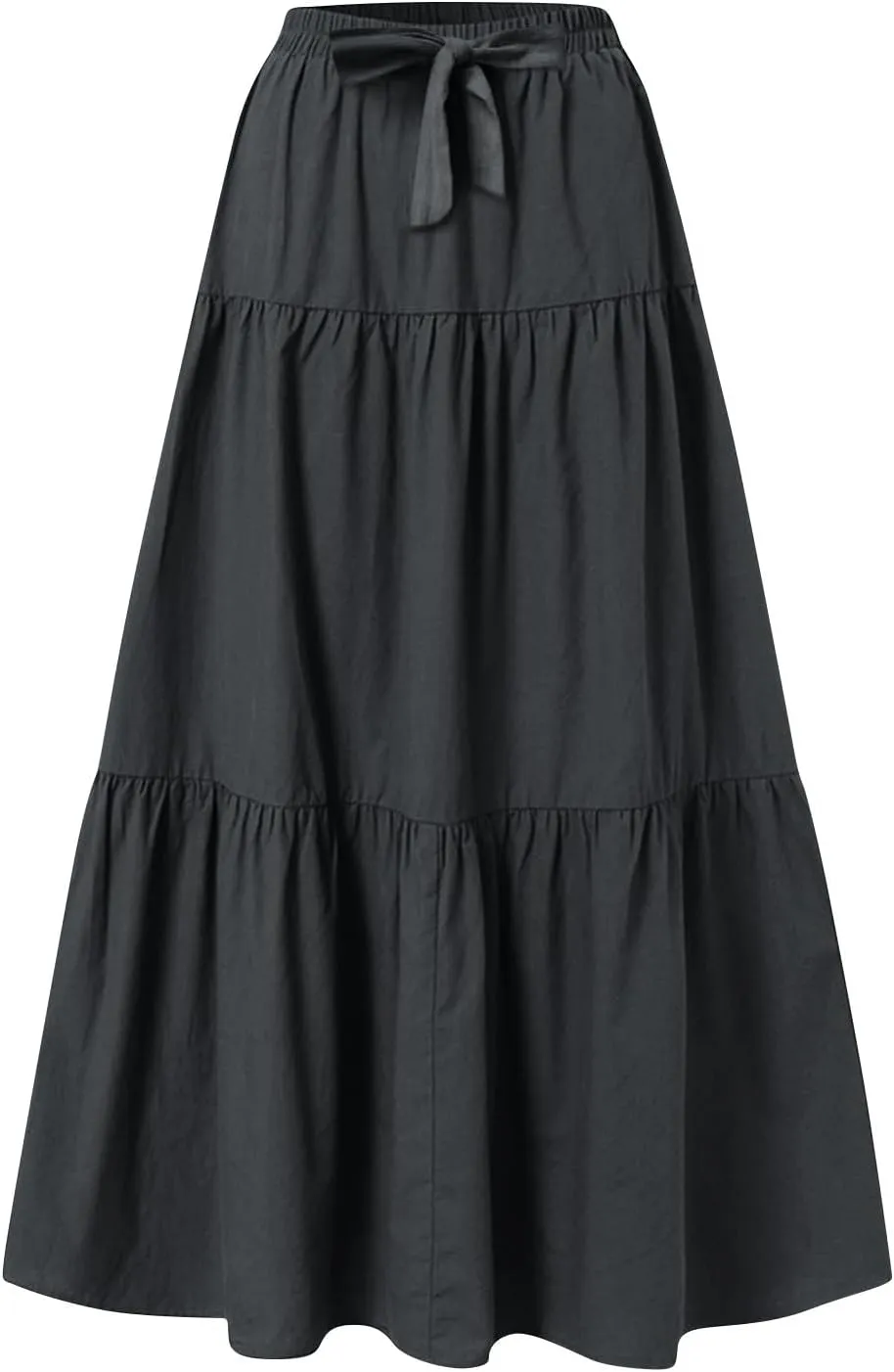 HGps8w Women's Boho Linen Flowy Maxi Skirt, Trendy Casual 2025 Summer Tiered A Line Elastic Waist Pleated Long Beach Skirts