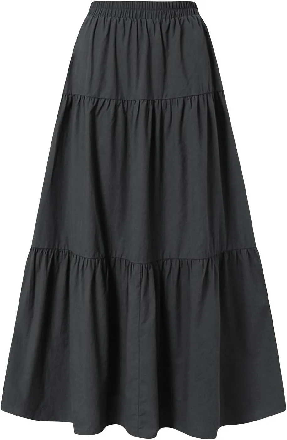 HGps8w Women's Boho Linen Flowy Maxi Skirt, Trendy Casual 2025 Summer Tiered A Line Elastic Waist Pleated Long Beach Skirts