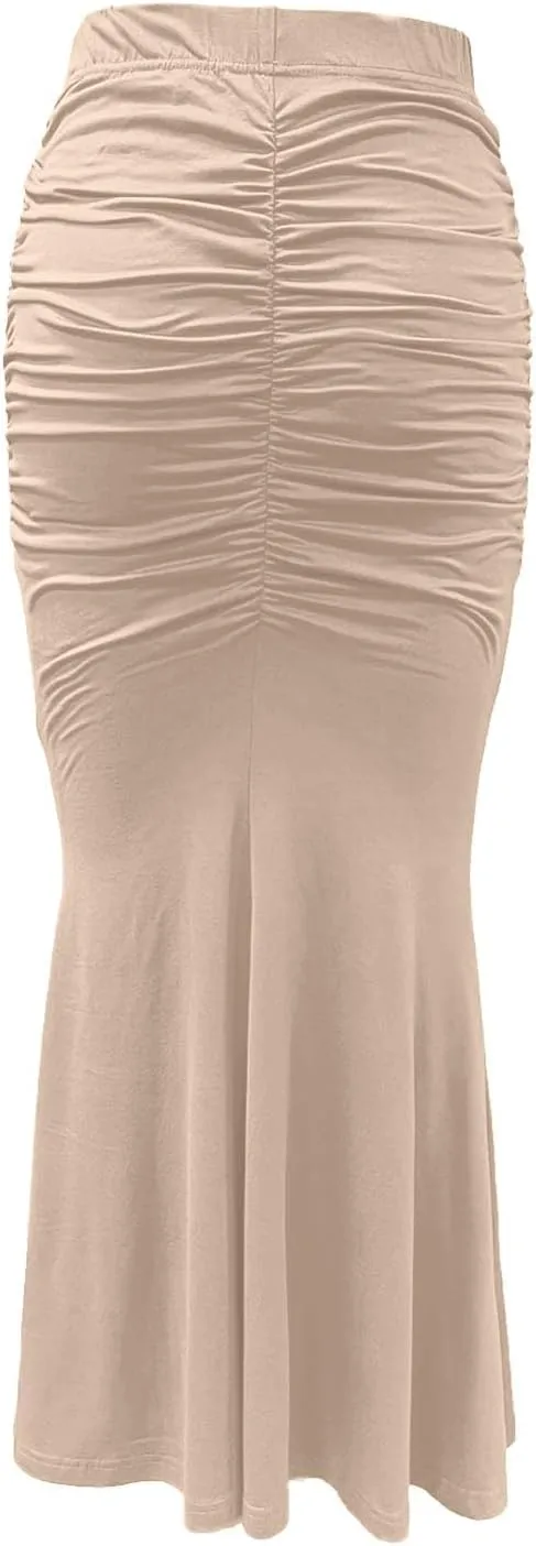 HGps8w Women's Fitted Mermaid Skirt 2025 Summer Sexy Ruched High Waisted Maxi Long Bodycon Going Out Club Skirts