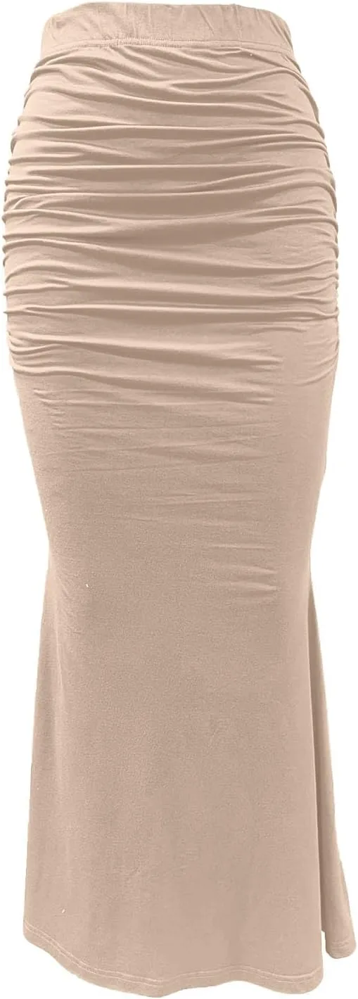 HGps8w Women's Fitted Mermaid Skirt 2025 Summer Sexy Ruched High Waisted Maxi Long Bodycon Going Out Club Skirts