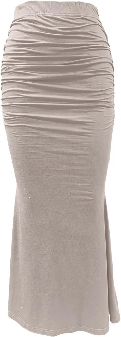 HGps8w Women's Fitted Mermaid Skirt 2025 Summer Sexy Ruched High Waisted Maxi Long Bodycon Going Out Club Skirts