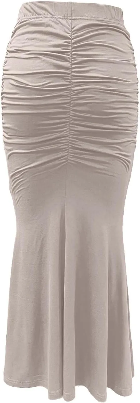 HGps8w Women's Fitted Mermaid Skirt 2025 Summer Sexy Ruched High Waisted Maxi Long Bodycon Going Out Club Skirts