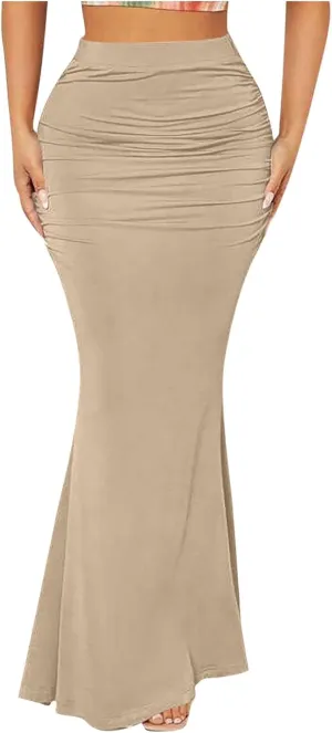 HGps8w Women's Fitted Mermaid Skirt 2025 Summer Sexy Ruched High Waisted Maxi Long Bodycon Going Out Club Skirts