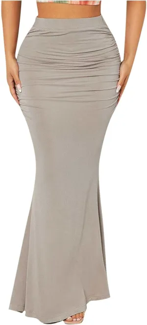 HGps8w Women's Fitted Mermaid Skirt 2025 Summer Sexy Ruched High Waisted Maxi Long Bodycon Going Out Club Skirts