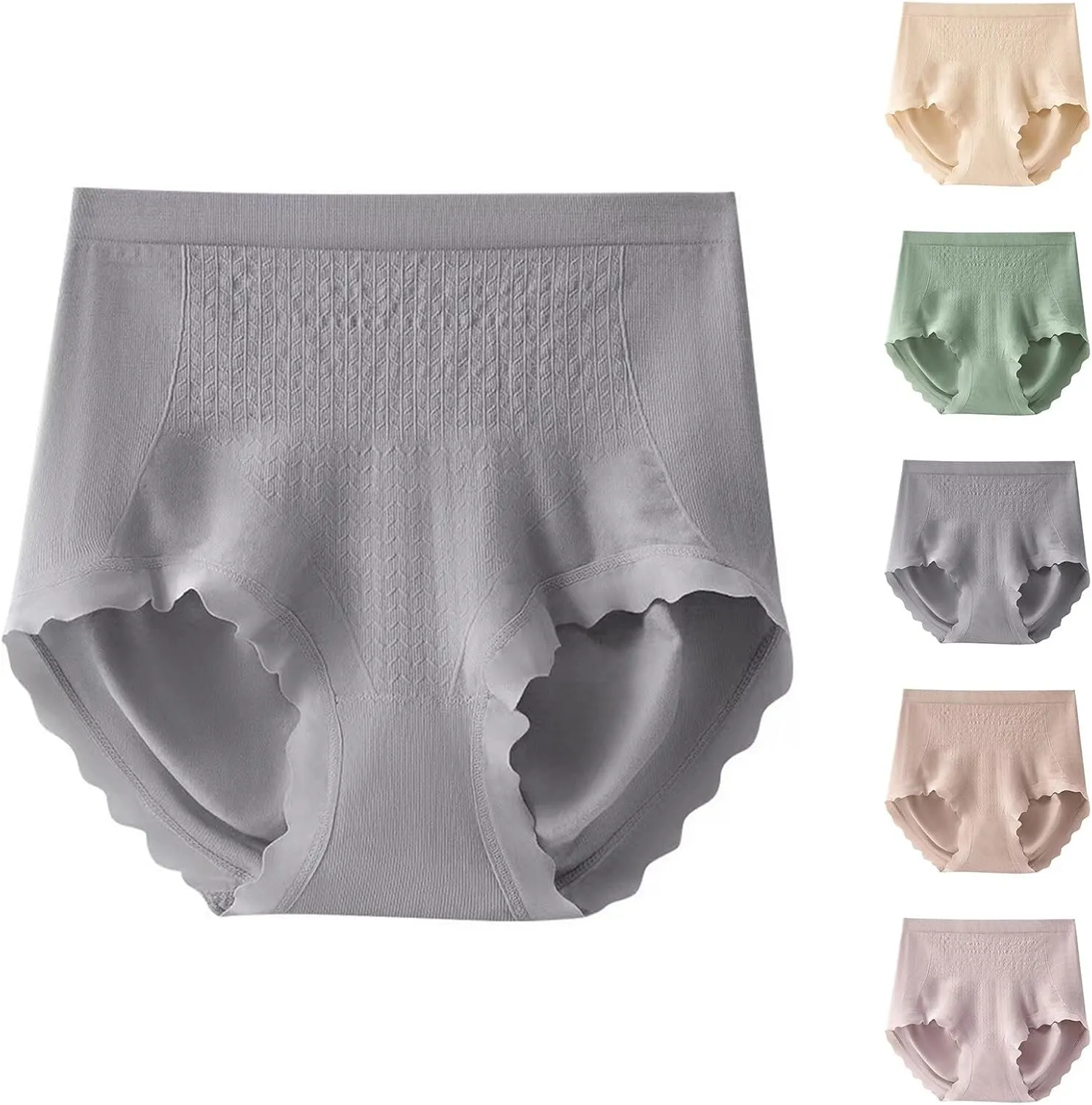HGps8w Women's Underwear High Waisted Panties Scalloped Edge Soft Stretch No Show Full Coverage Ladies Briefs