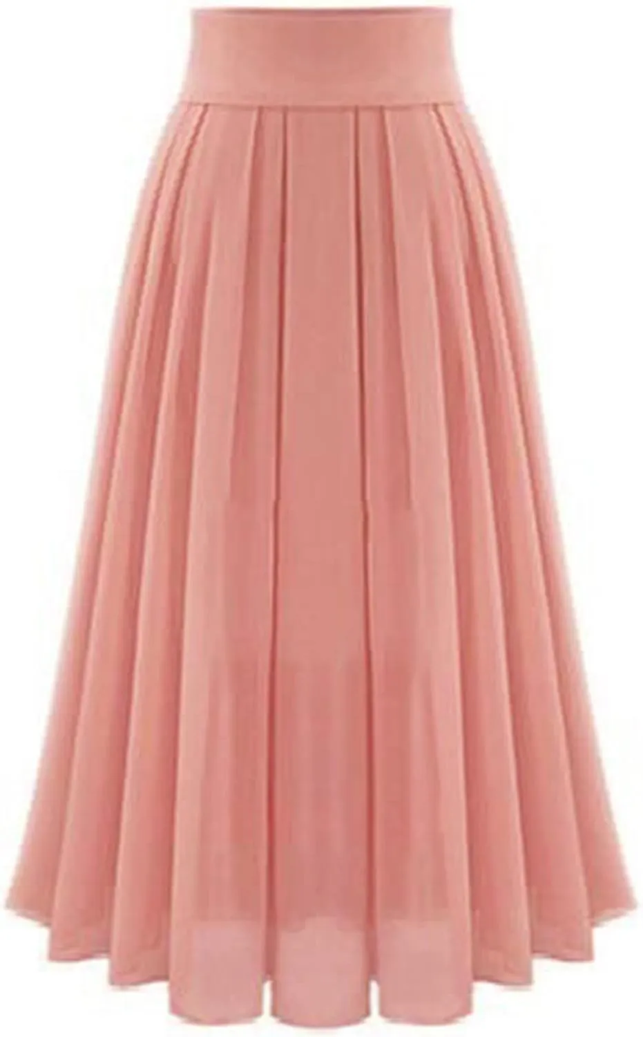 High Waisted Chiffon Skirt for Women Flowy Pleated Ruched Long Skirt Ladies High Waisted Swing Cocktail Maxi Skirt