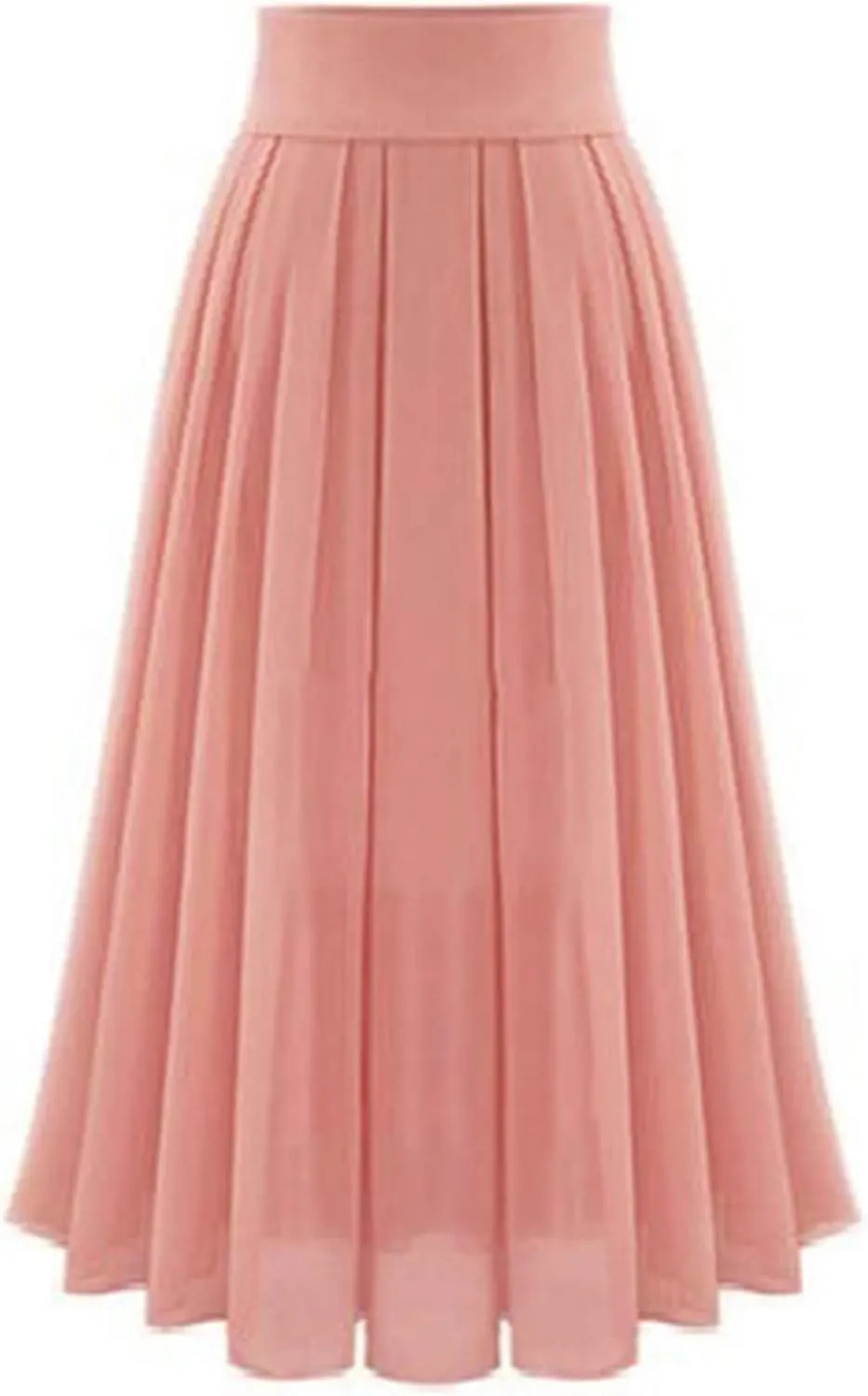 High Waisted Chiffon Skirt for Women Flowy Pleated Ruched Long Skirt Ladies High Waisted Swing Cocktail Maxi Skirt