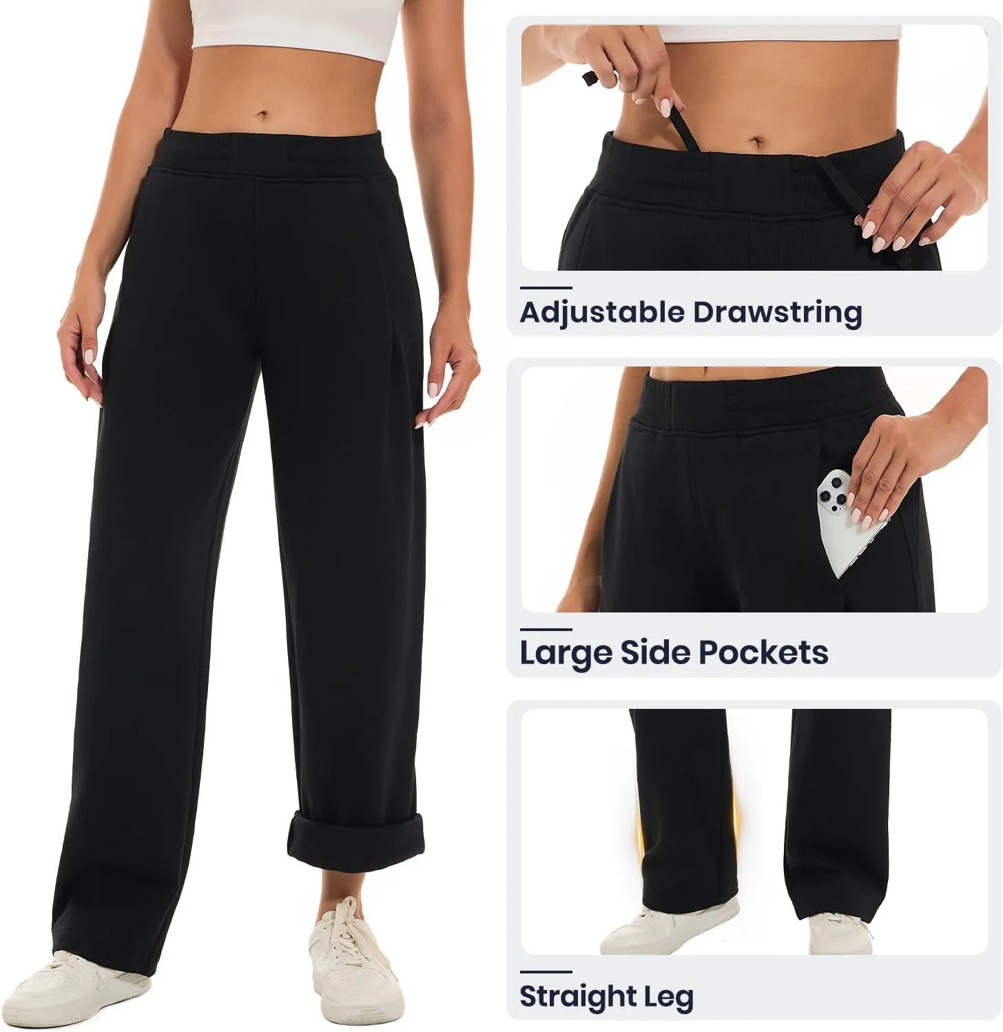 HOdo 32"/34" Inseam Womens Tall Sweatpants Fleece Joggers for Women Wide Leg Pants with Pockets for Workout