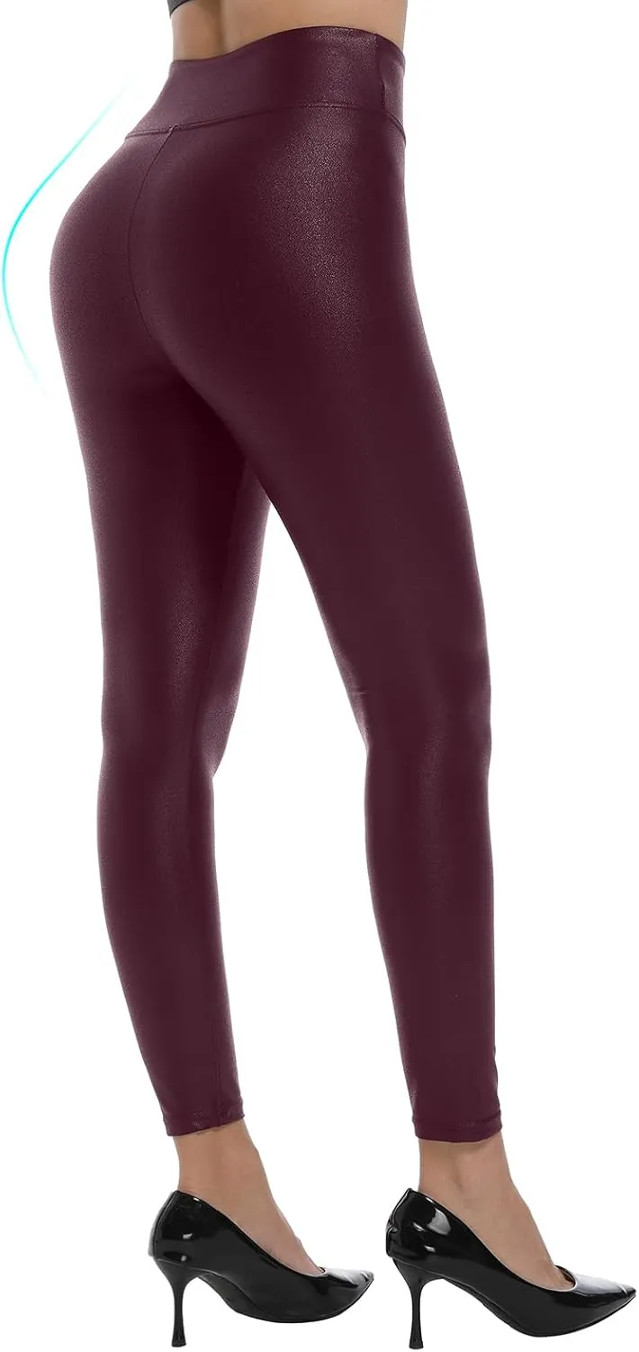Hody Lovy Faux Leather Leggings for Women Leather Pants Tummy Control Pleather Legging Riding Breeches Tights