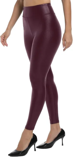 Hody Lovy Faux Leather Leggings for Women Leather Pants Tummy Control Pleather Legging Riding Breeches Tights