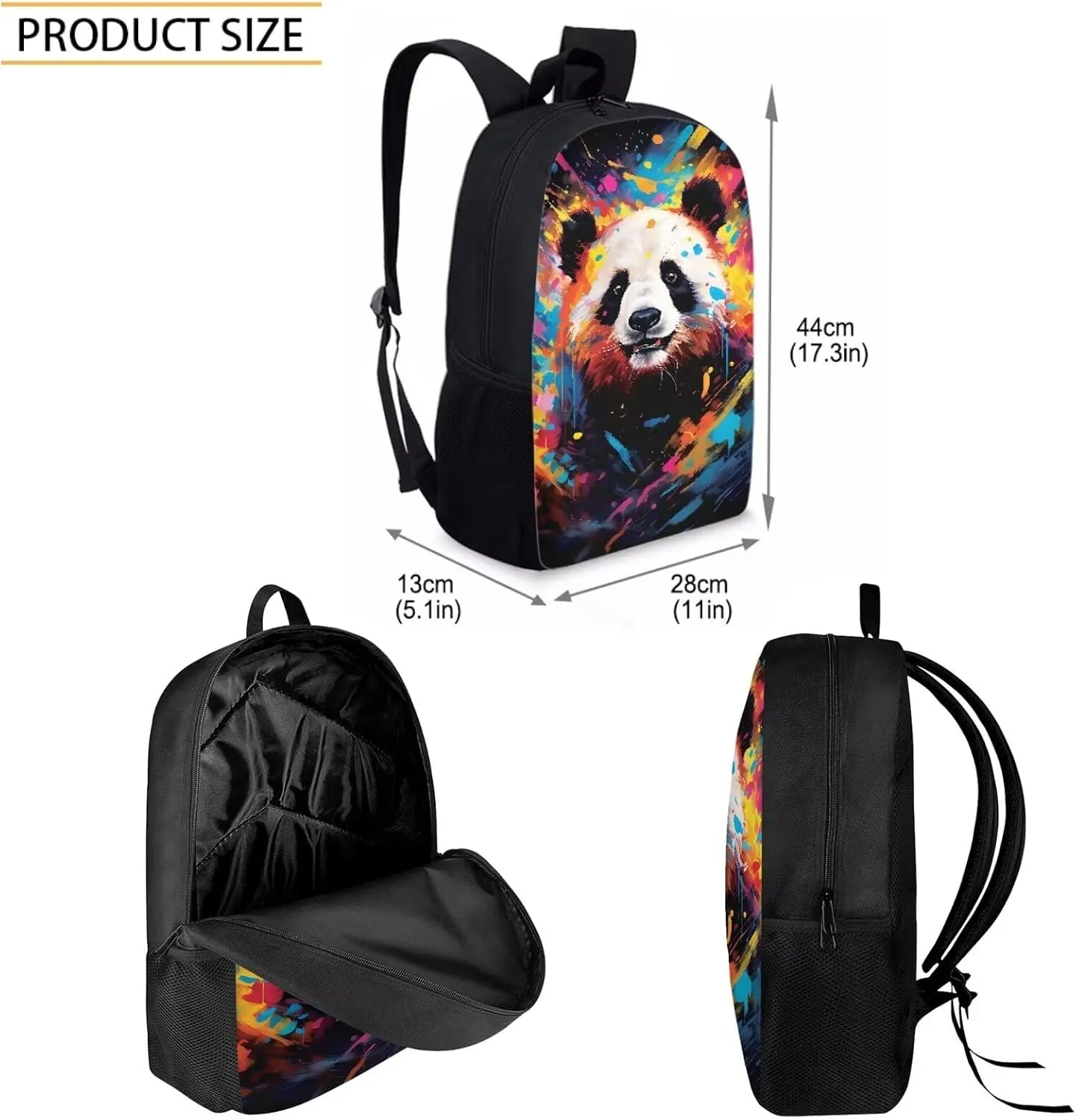 Howilath Backpack for Boys Girls Cute Graffiti Panda Pattern School Bag Kids Bookbag Teen Backpack Set Daypack with Lunch Bag and Pencil Case