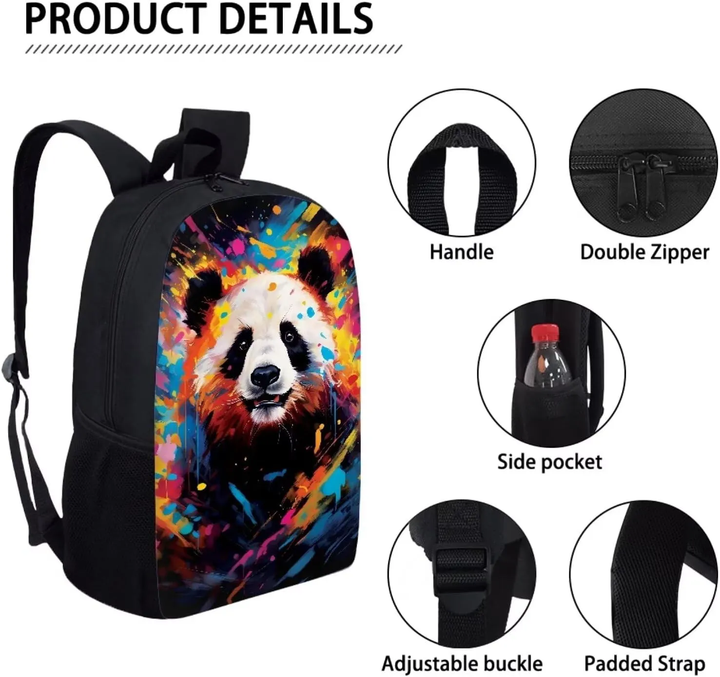 Howilath Backpack for Boys Girls Cute Graffiti Panda Pattern School Bag Kids Bookbag Teen Backpack Set Daypack with Lunch Bag and Pencil Case