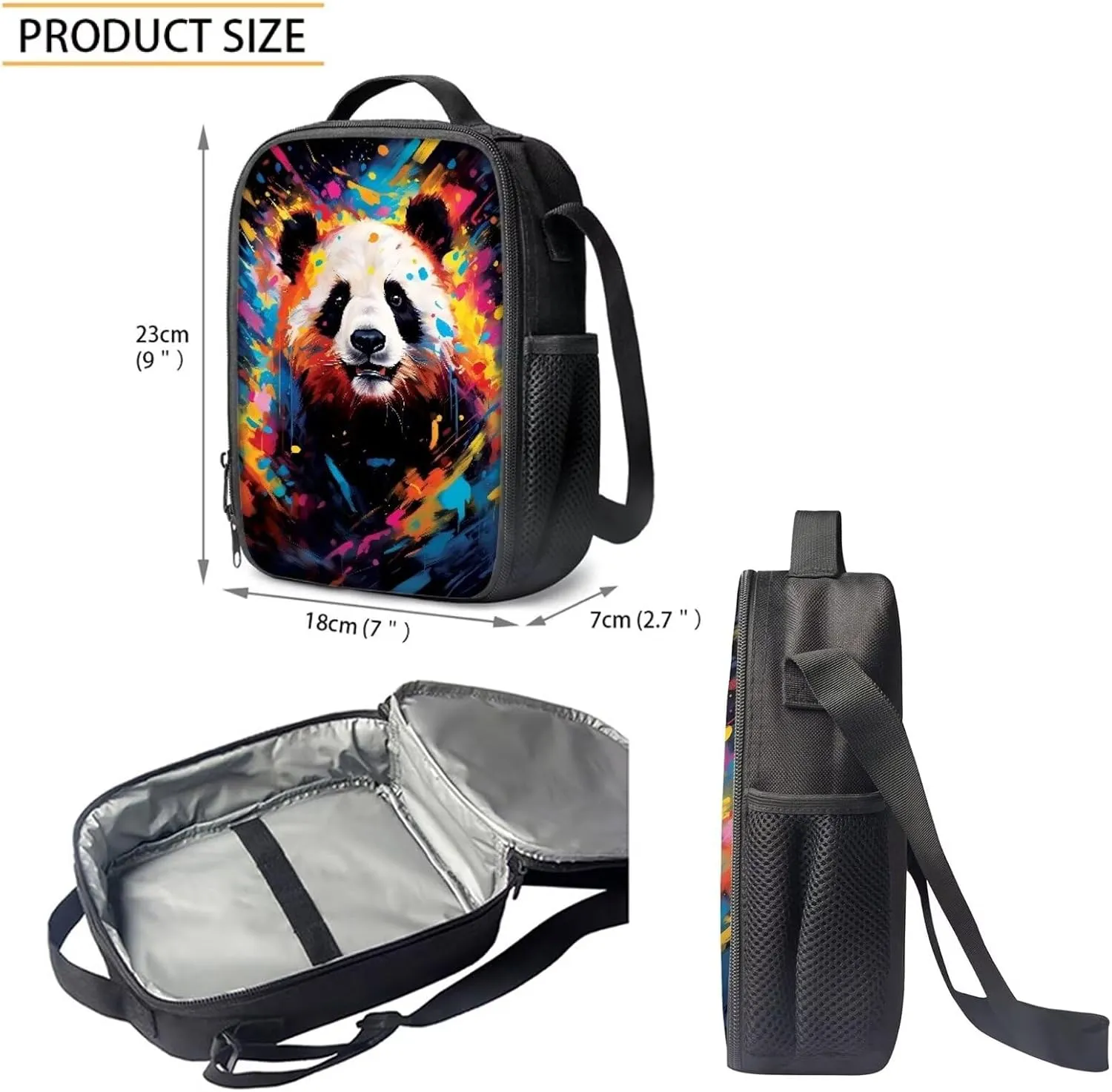 Howilath Backpack for Boys Girls Cute Graffiti Panda Pattern School Bag Kids Bookbag Teen Backpack Set Daypack with Lunch Bag and Pencil Case