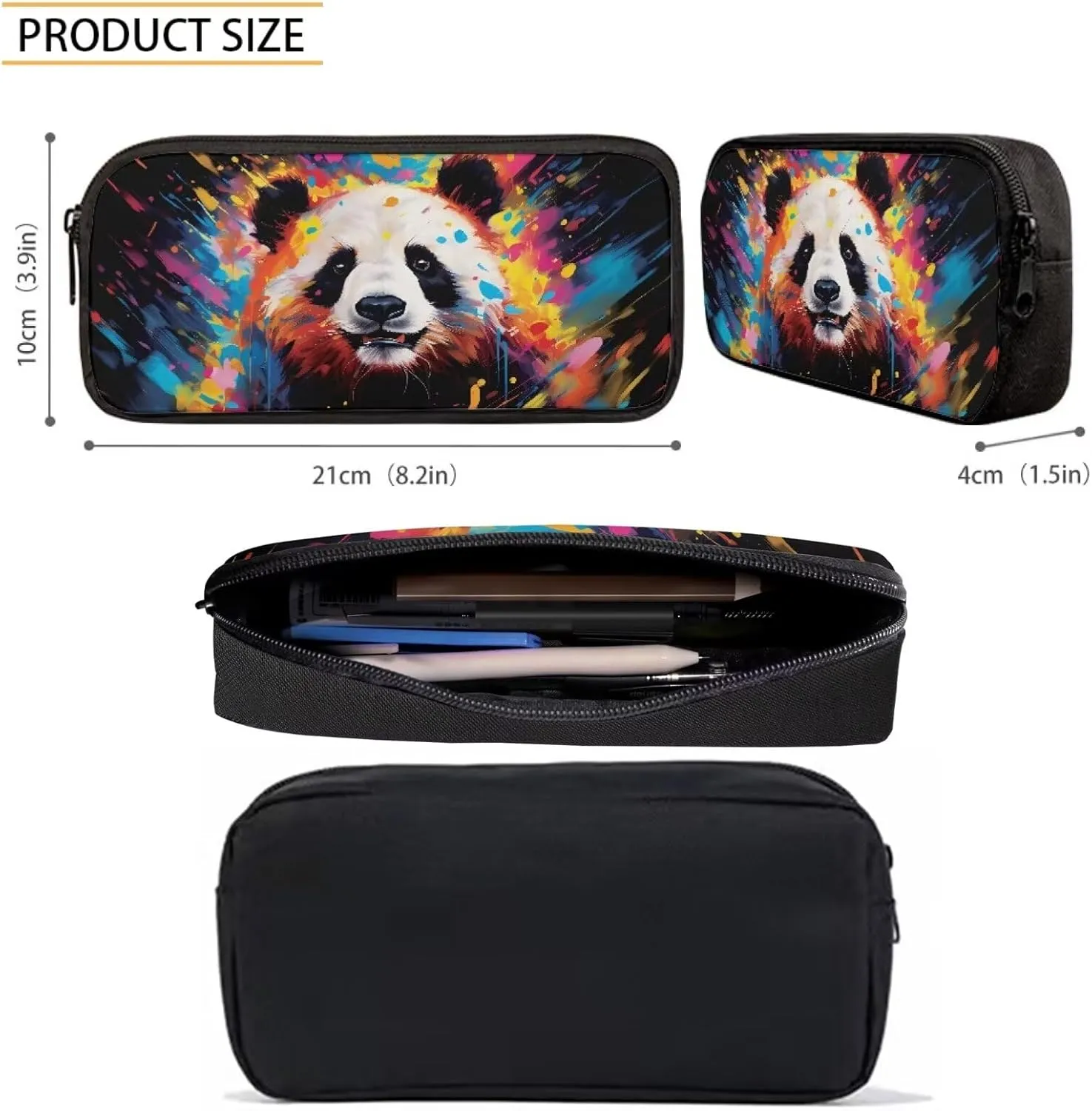 Howilath Backpack for Boys Girls Cute Graffiti Panda Pattern School Bag Kids Bookbag Teen Backpack Set Daypack with Lunch Bag and Pencil Case
