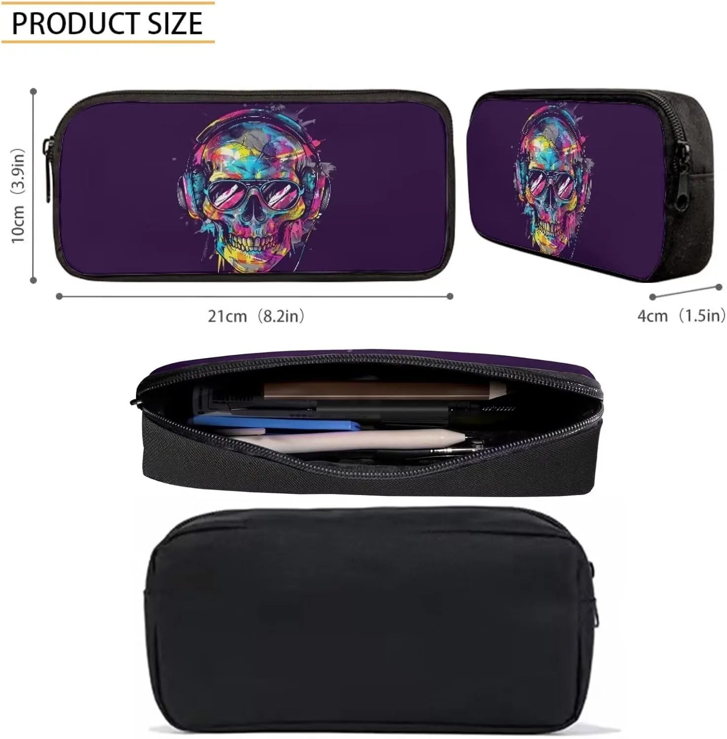 Howilath Backpack for Kids Girls Boys Cool Music Skull Print School Bags Teen Stylish Bookbags Set School Backpack with Lunch Box and Pencil Case