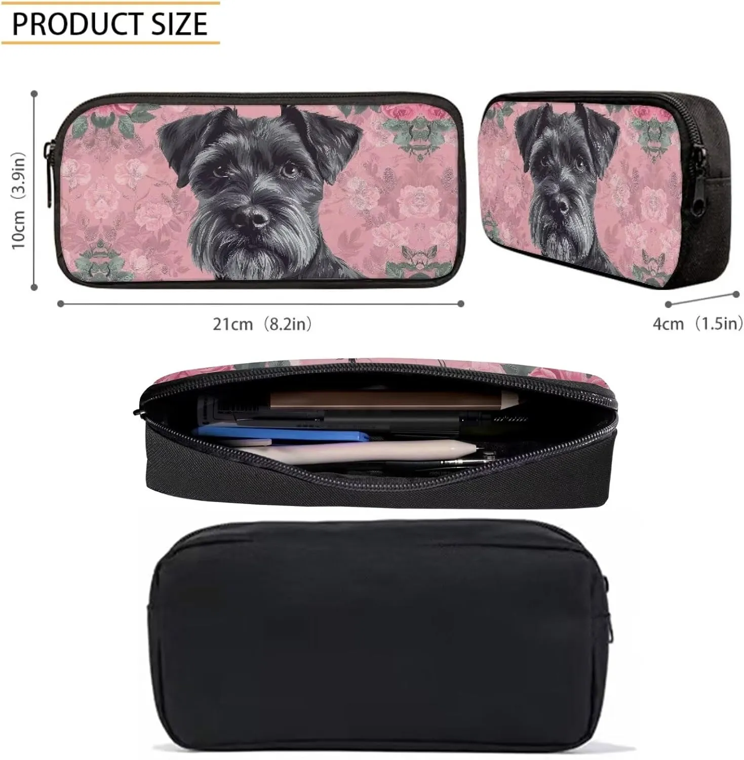 Howilath Cute Schnauzer Dog Pattern School Backpack Boys Kids School Bookbag Set, 17 Inch Girls Backpack Set Kids Shoulder Book Bag and Lunch Bag Pencil Case 3 in 1