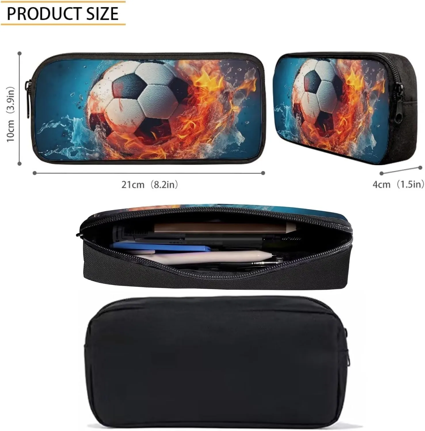 Howilath Fire Water Football Pattern School Backpack for Teen Boys School Bags, 17 Inch School Bag Set Sport Backpack Bookbag with Lunchbox Pencil Case