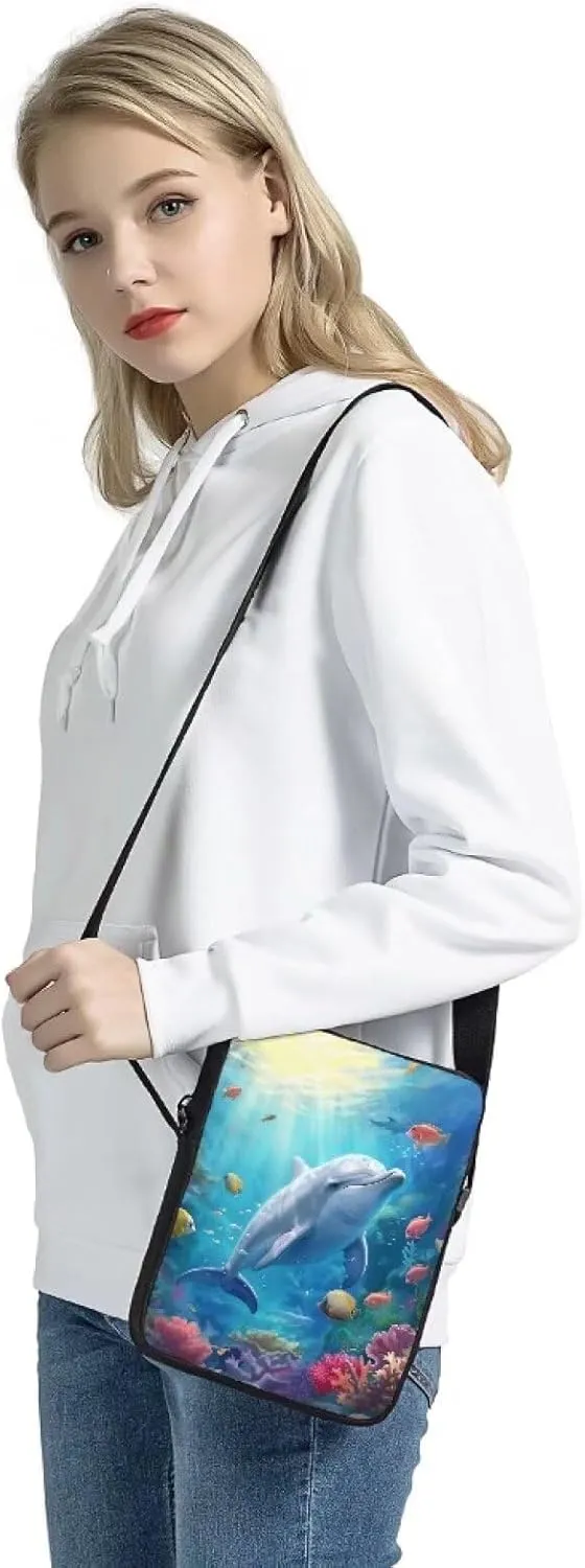 HUGS IDEA Dolphin Small Messenger Bag for Women Fashion Crossbody Shoulder Bag for Women Men Small Sling Bag Mini Man Cell Phone Purse Wallet Small Side Bags