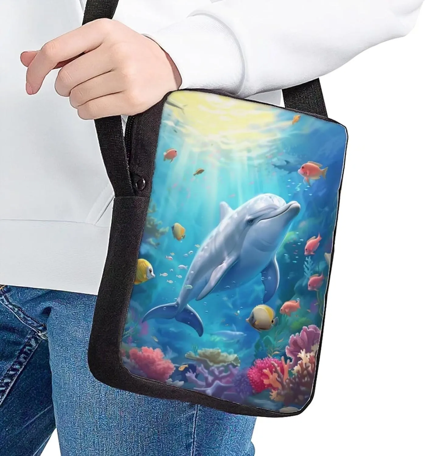 HUGS IDEA Dolphin Small Messenger Bag for Women Fashion Crossbody Shoulder Bag for Women Men Small Sling Bag Mini Man Cell Phone Purse Wallet Small Side Bags