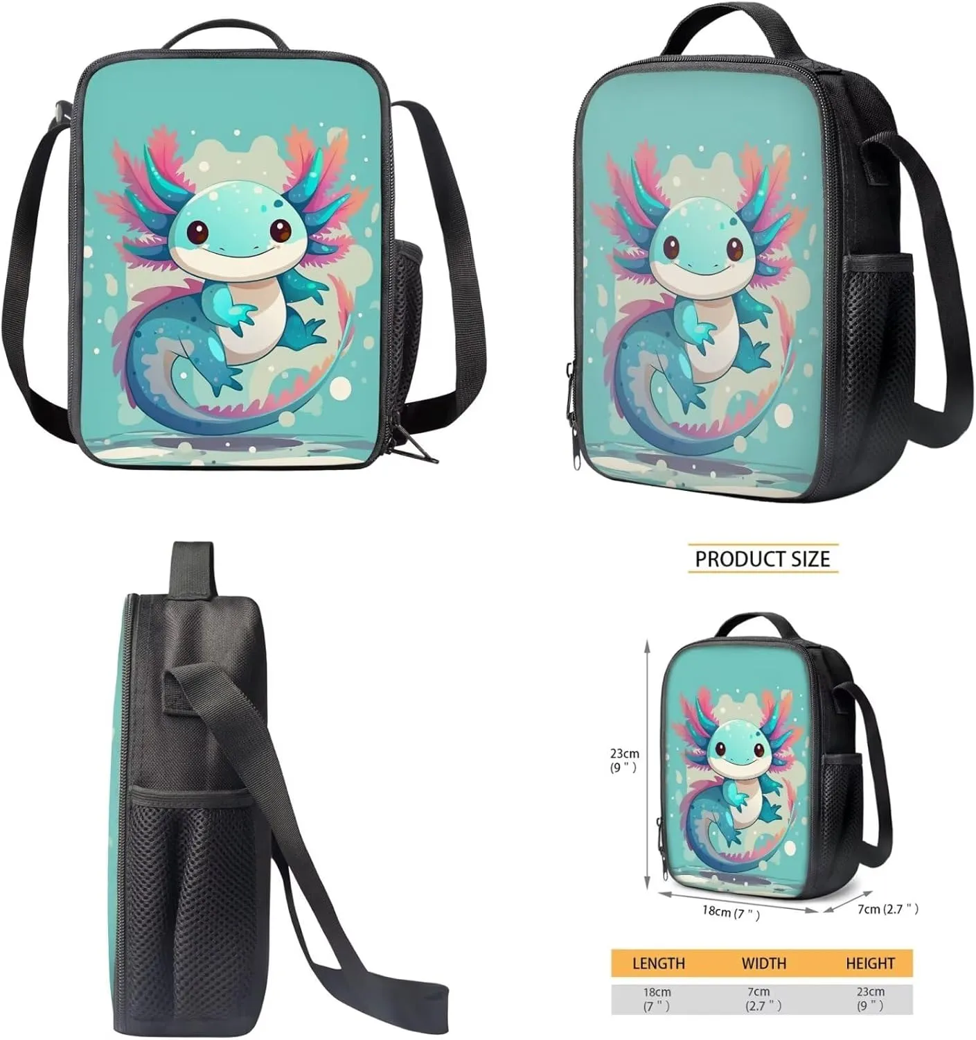 HUIACONG Axolotl Backpack and Lunch Box for Girls Elementary School Bag Set Kids Bookbags Kindergarten Book Bag Lunchbag Pencil Case Back to School Supplies