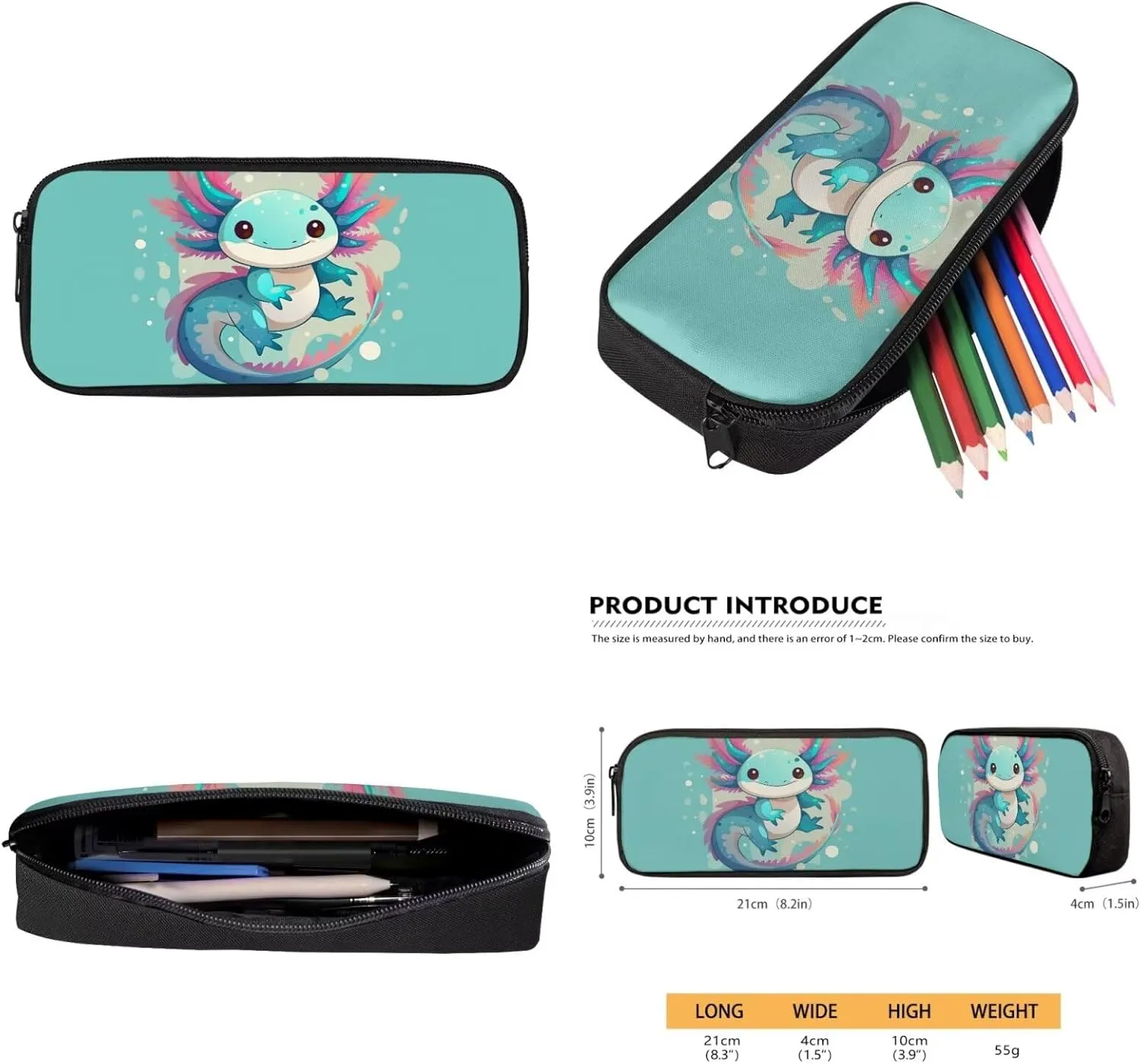 HUIACONG Axolotl Backpack and Lunch Box for Girls Elementary School Bag Set Kids Bookbags Kindergarten Book Bag Lunchbag Pencil Case Back to School Supplies