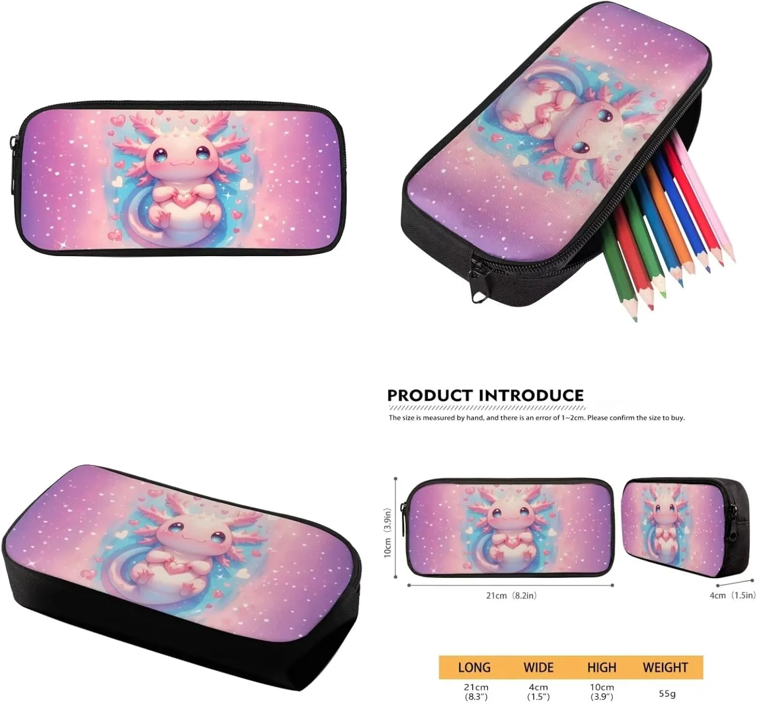 HUIACONG Axolotl Backpack for Girls Bookbag with Lunch Box Set 7-8 Little Girl Elementary School Bag Lunchbox Pencil Case Kids Tween Back to School