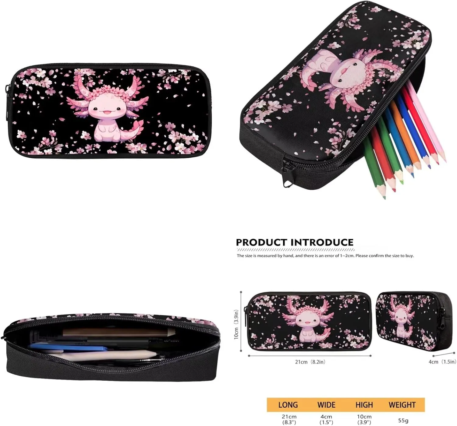HUIACONG Axolotl Backpack for Girls Cherry Blossoms Bookbag with Lunch Box Set Kids Elementary School Bag Lunchbox Kindergarten 6-8/8-10 Train Back to School Supplies