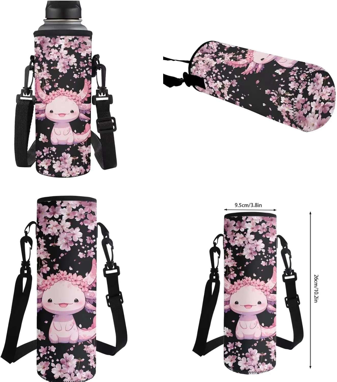 HUIACONG Axolotl Backpack for Girls Cherry Blossoms Bookbag with Lunch Box Set Kids Elementary School Bag Lunchbox Kindergarten 6-8/8-10 Train Back to School Supplies