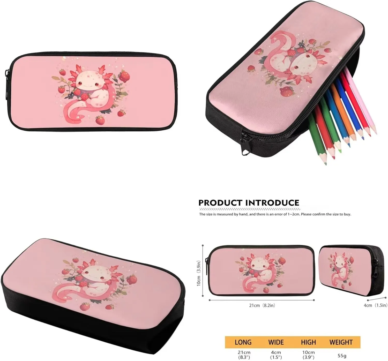 HUIACONG Axolotl Backpack for Girls Strawberry Book Bags Age 6-8/8-10 Kids Bookbag with Lunch Box Elementary School Bag Lunchbox Water Bottle Holder