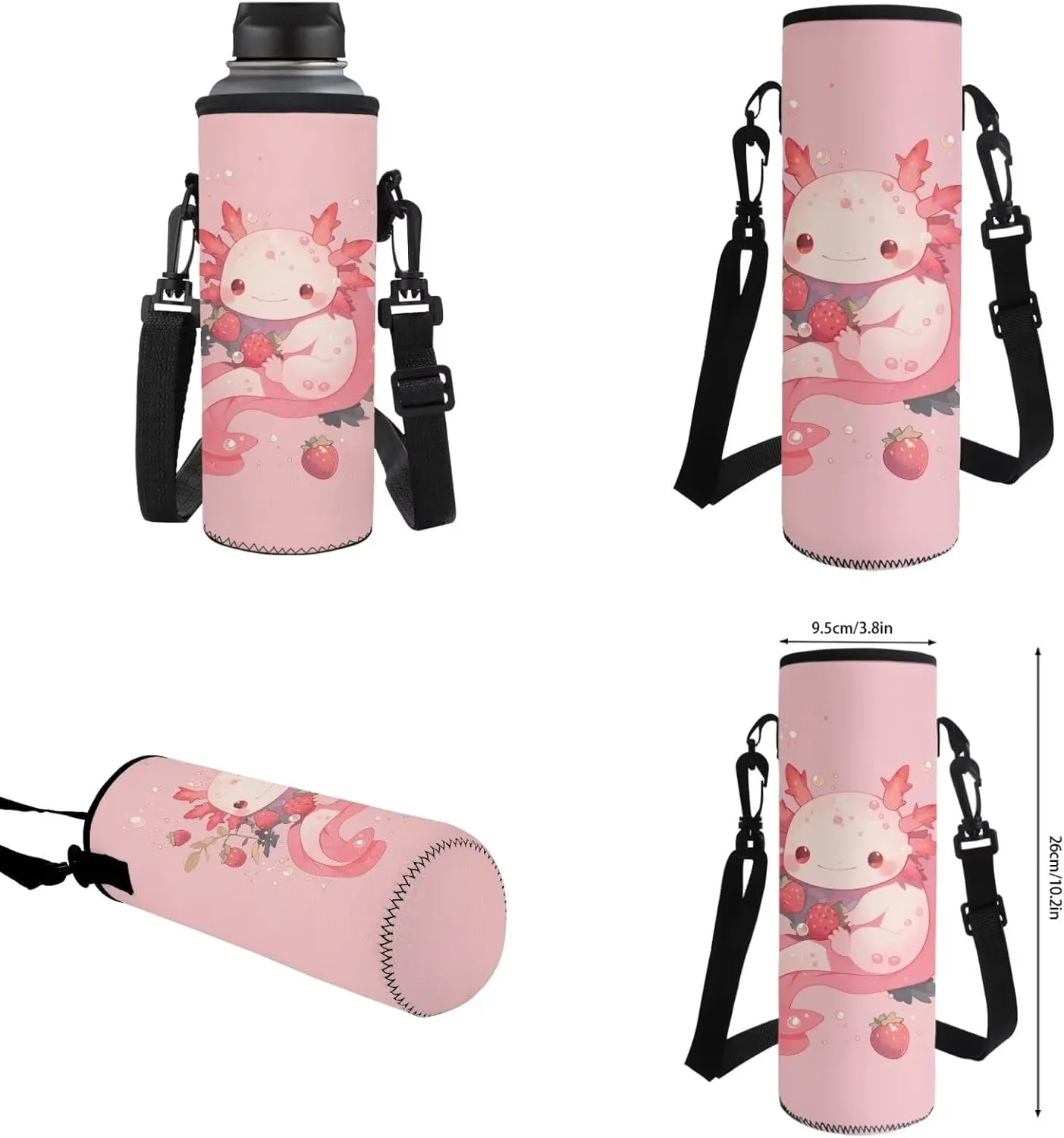 HUIACONG Axolotl Backpack for Girls Strawberry Book Bags Age 6-8/8-10 Kids Bookbag with Lunch Box Elementary School Bag Lunchbox Water Bottle Holder