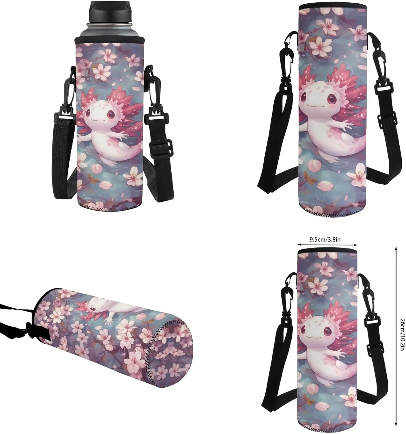 HUIACONG Axolotl Bookbag for Girls Backpack Sets with Lunch Box Kids Boo Bag 6-8/8-10 Cherry Blossoms Elementary School Backpacks Lunchbox Pecnil Case