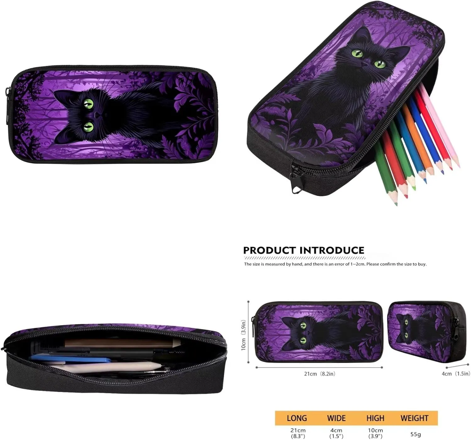 HUIACONG Black Cat Backpack Backpack for Girls with Lunch Box Kids Bookbag Lunchbox Set Boys Preschool Elementary School Bag 6-8 10-12 Pencil Case