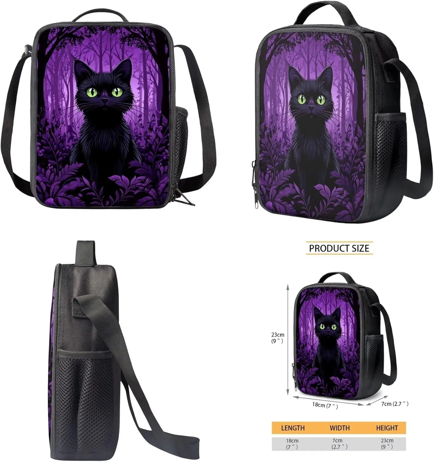 HUIACONG Black Cat Backpack Backpack for Girls with Lunch Box Kids Bookbag Lunchbox Set Boys Preschool Elementary School Bag 6-8 10-12 Pencil Case