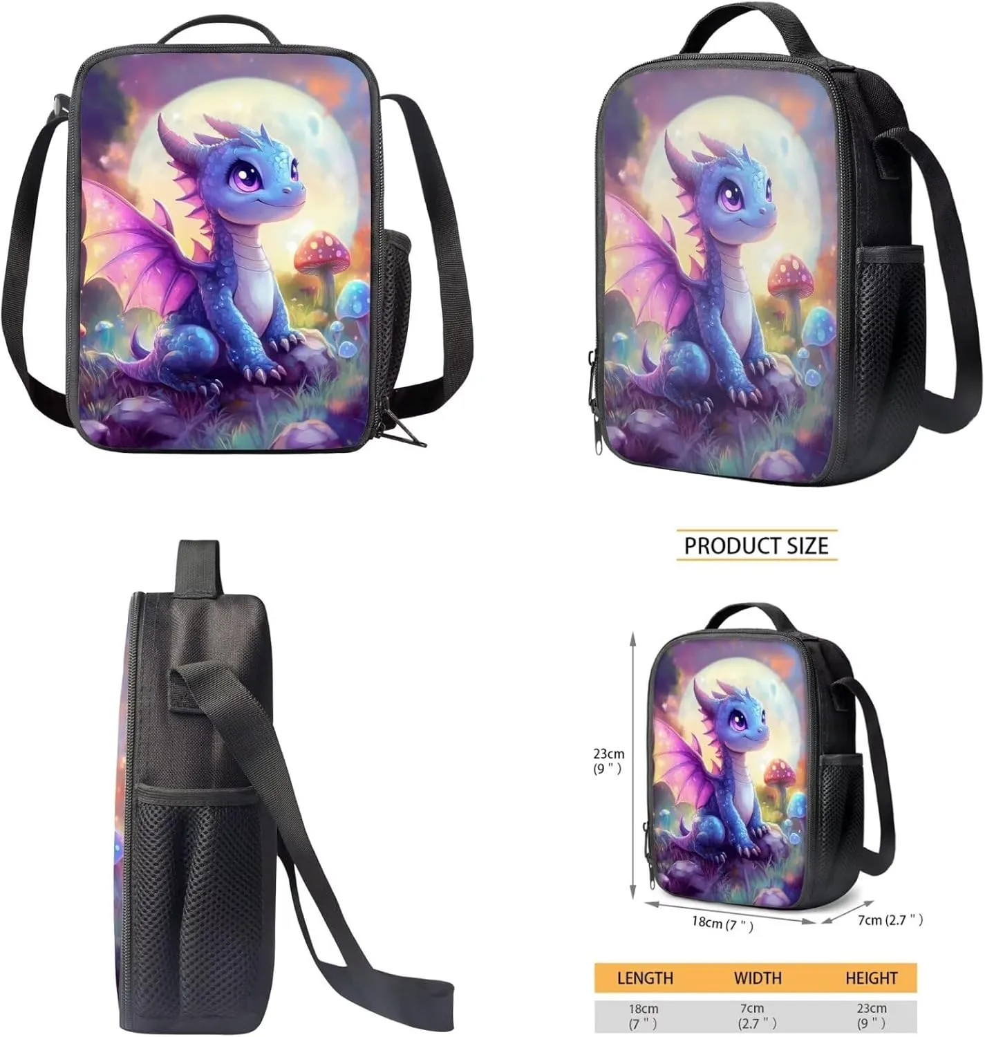 HUIACONG Dragon Backpack for Girls with Lunch Box Set Kids School Bag Lunchbox Tween Bookbag Age 8-10-12 Pencil Case Water Bottle Holder
