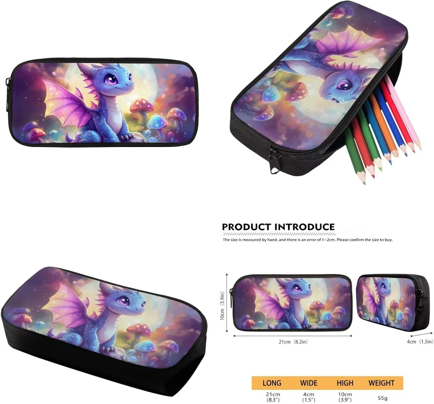 HUIACONG Dragon Backpack for Girls with Lunch Box Set Kids School Bag Lunchbox Tween Bookbag Age 8-10-12 Pencil Case Water Bottle Holder