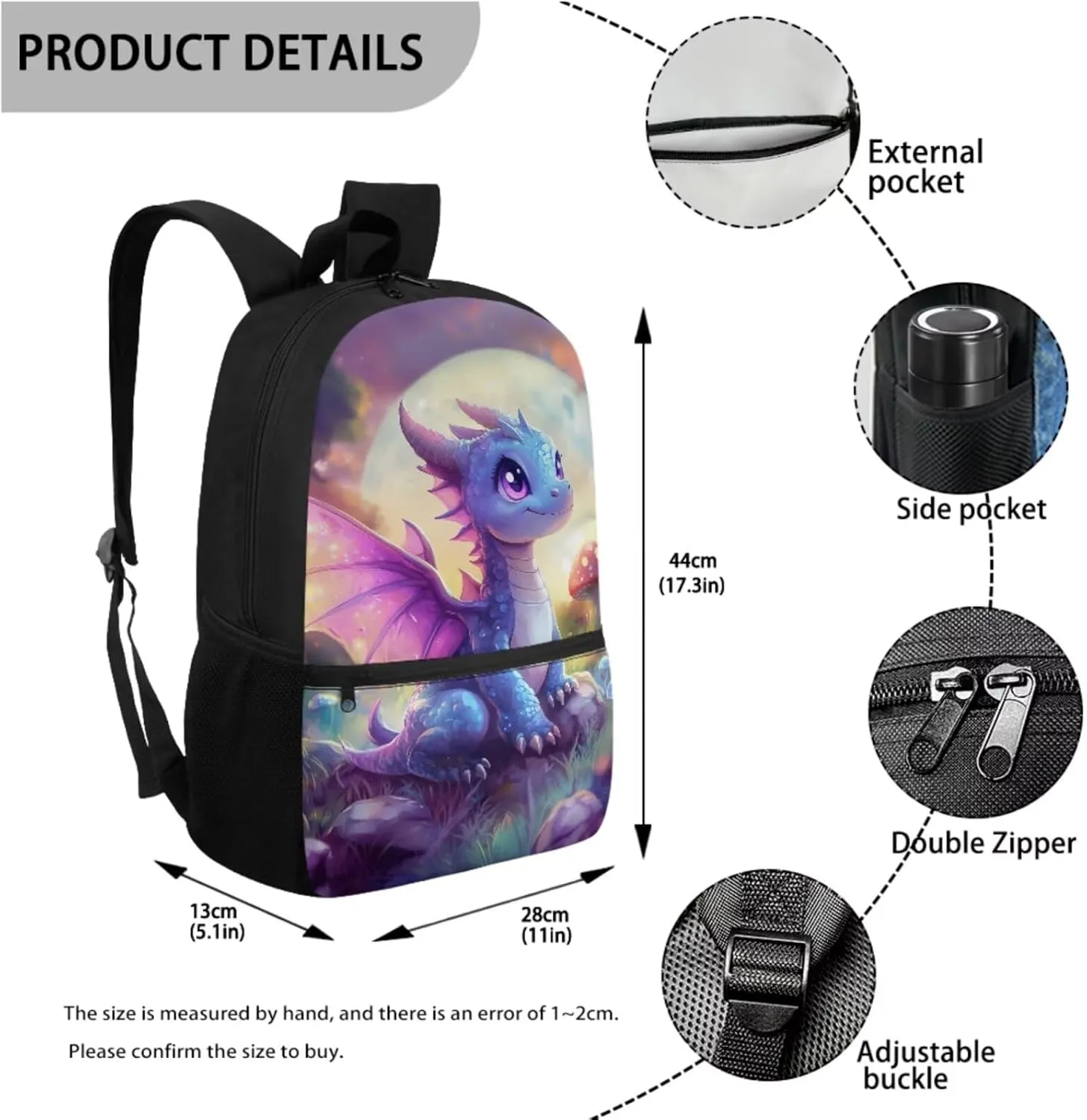 HUIACONG Dragon Backpack for Girls with Lunch Box Set Kids School Bag Lunchbox Tween Bookbag Age 8-10-12 Pencil Case Water Bottle Holder