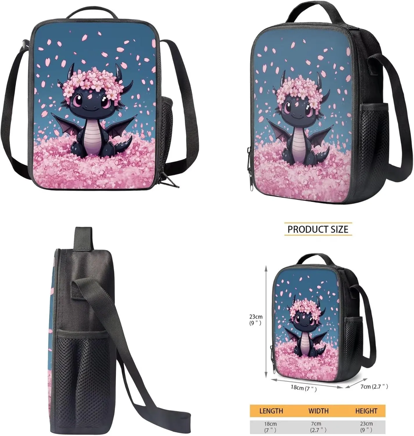 HUIACONG Dragon Backpack with Lunch Box Set Tween Backpacks for Girls Cherry Blossoms Bookbag 10-12 Elementary School Bag Pencil Case Water Bottle Holder