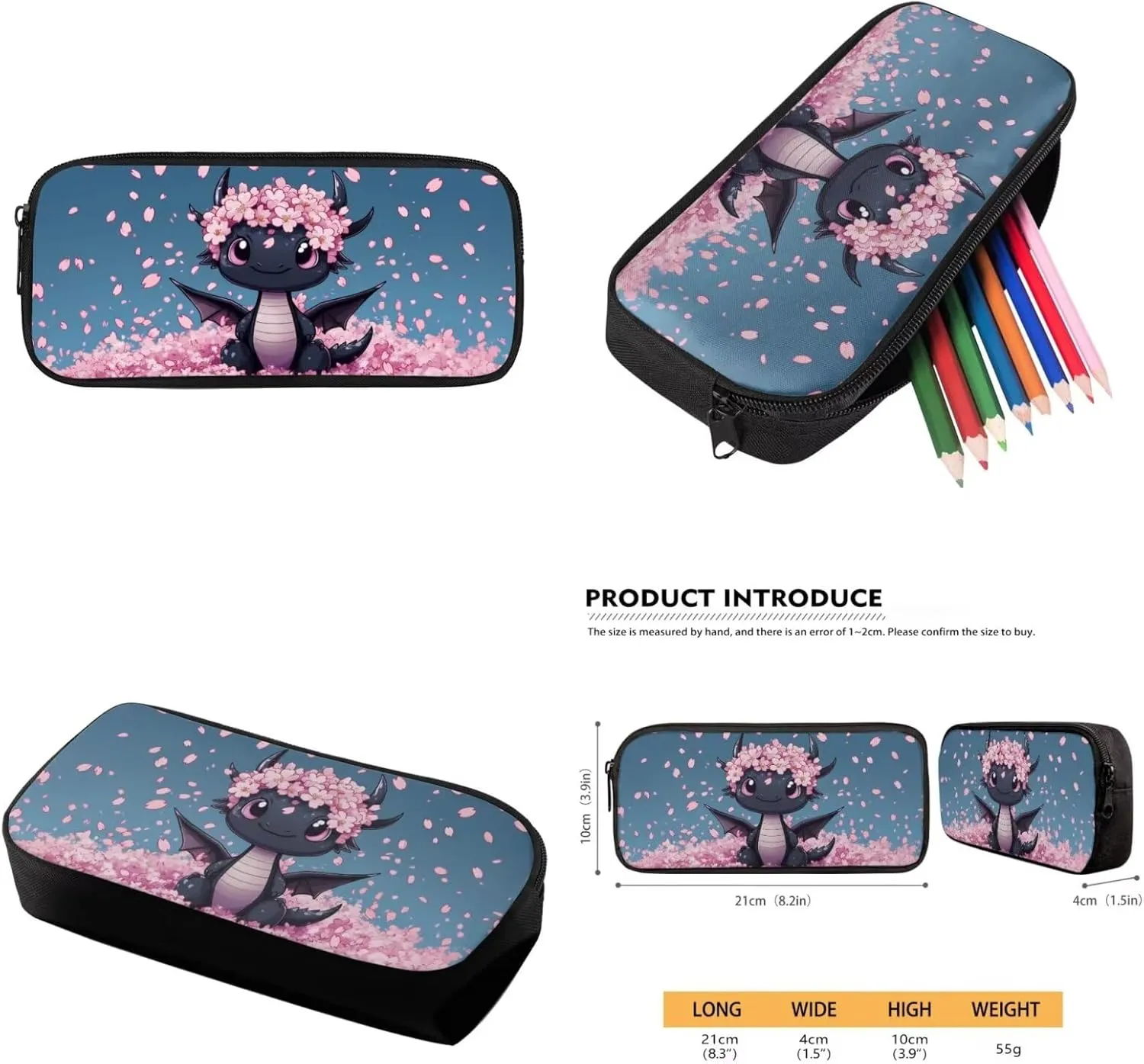 HUIACONG Dragon Backpack with Lunch Box Set Tween Backpacks for Girls Cherry Blossoms Bookbag 10-12 Elementary School Bag Pencil Case Water Bottle Holder