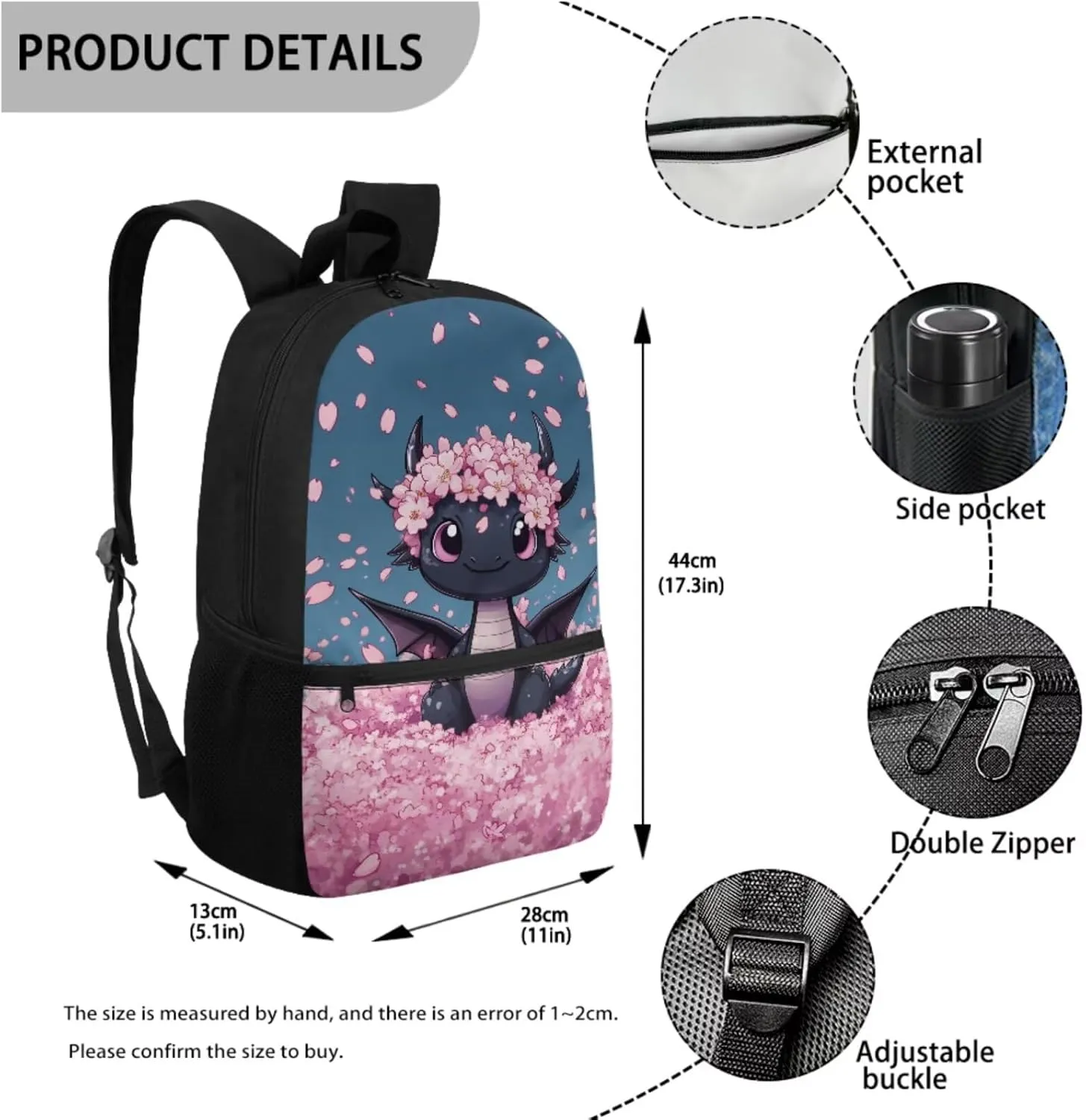 HUIACONG Dragon Backpack with Lunch Box Set Tween Backpacks for Girls Cherry Blossoms Bookbag 10-12 Elementary School Bag Pencil Case Water Bottle Holder