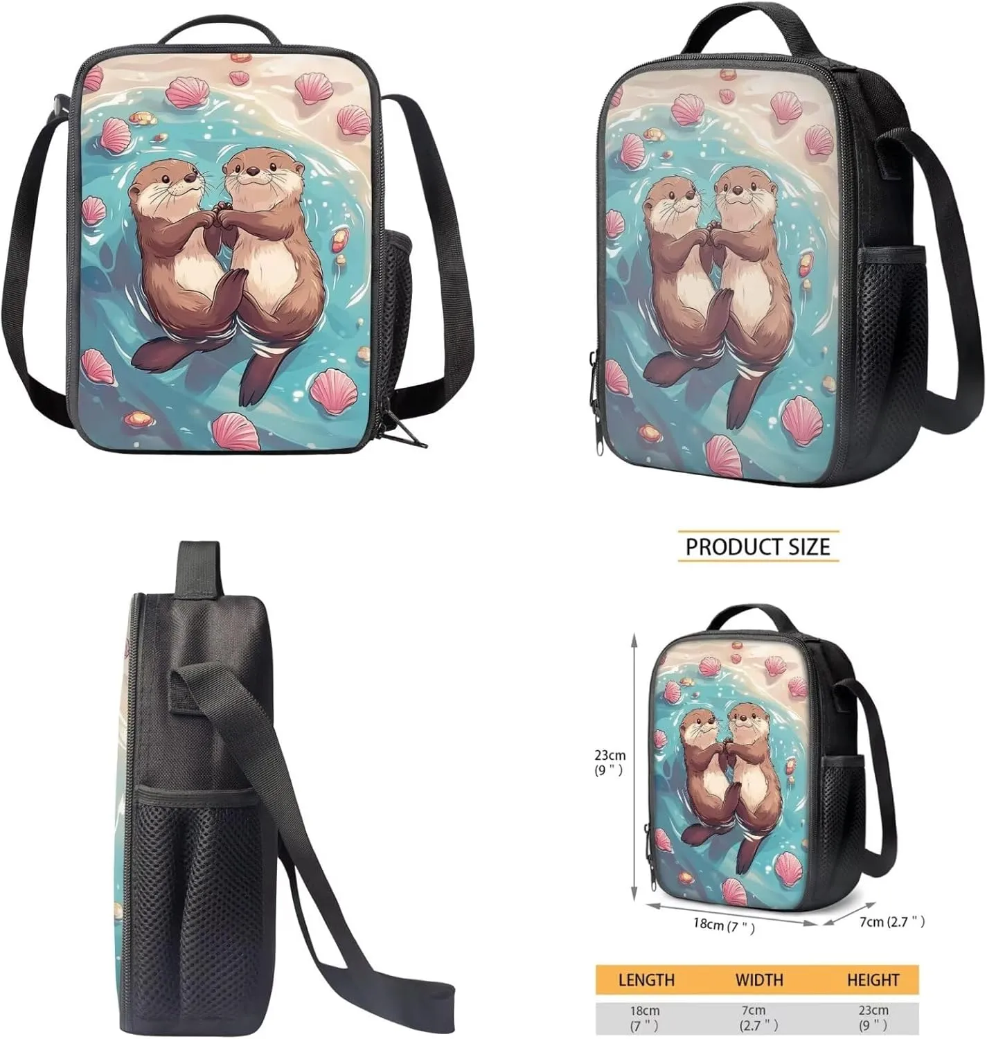 HUIACONG Otter Backpack and Lunch Box for Girls Bookbag Age 8-10/10-12 Kids Elementary School Backpacks Lunchbox Pencil Case Water Bottle Holder