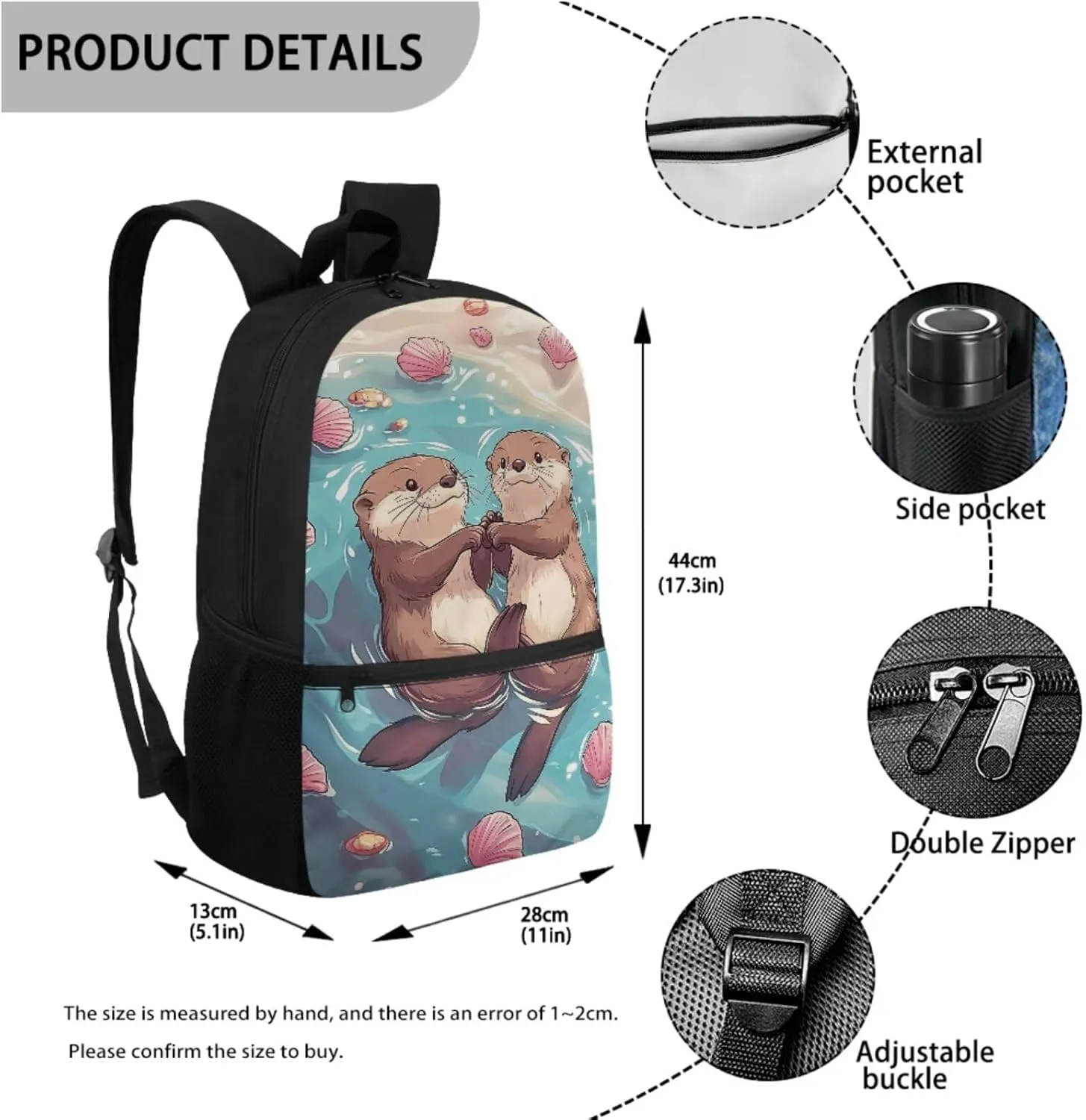 HUIACONG Otter Backpack and Lunch Box for Girls Bookbag Age 8-10/10-12 Kids Elementary School Backpacks Lunchbox Pencil Case Water Bottle Holder