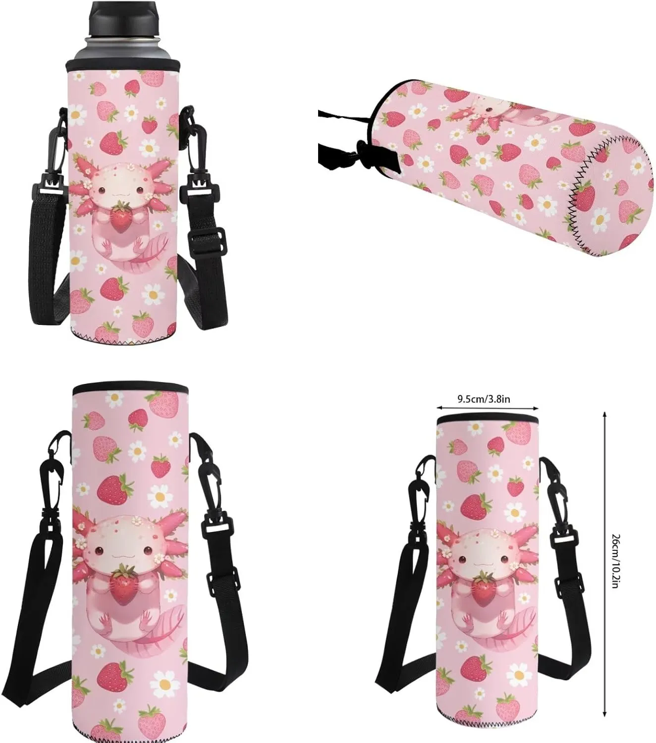 HUIACONG Strawberry Backpack for Girls with Lunch Box Set Axolotl Bookbag Ages 8-10 Little Kids School Bag Lunchox Kindergarten Boys Back to School Supplies