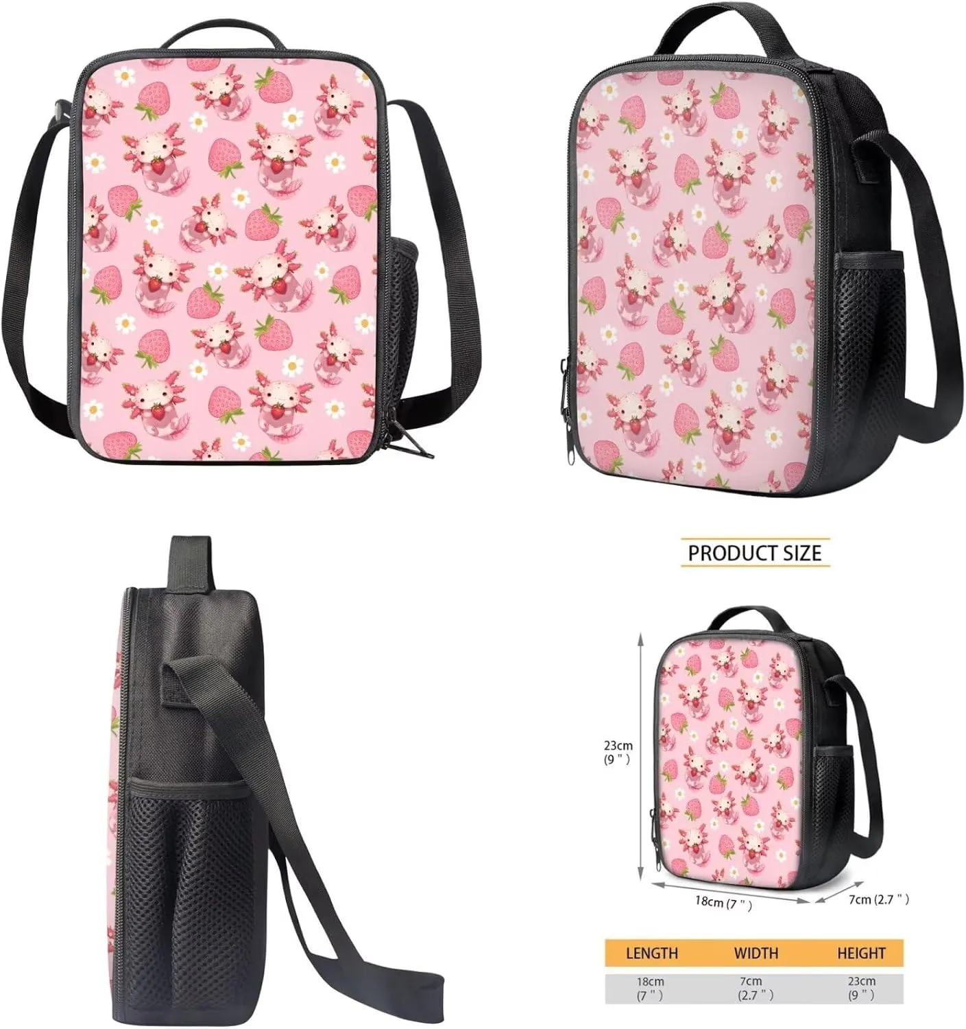 HUIACONG Strawberry Backpacks with Lunch Box for Girls Dragon Book Bags for School Bag Kindergarten Elementary Bookbag Lunchbox Set Back to School Supplies