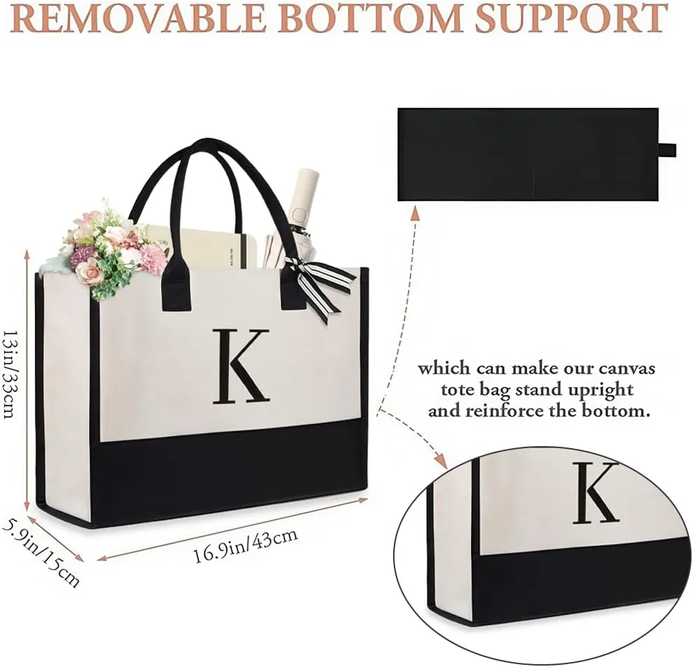Initial Canvas Beach Bag, Canvas Tote Bag, Work Tote Bag, Reusable Grocery Bags, Personalized Gifts for Mom Friends
