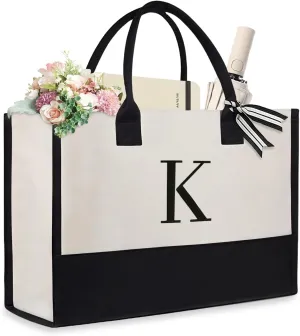 Initial Canvas Beach Bag, Canvas Tote Bag, Work Tote Bag, Reusable Grocery Bags, Personalized Gifts for Mom Friends