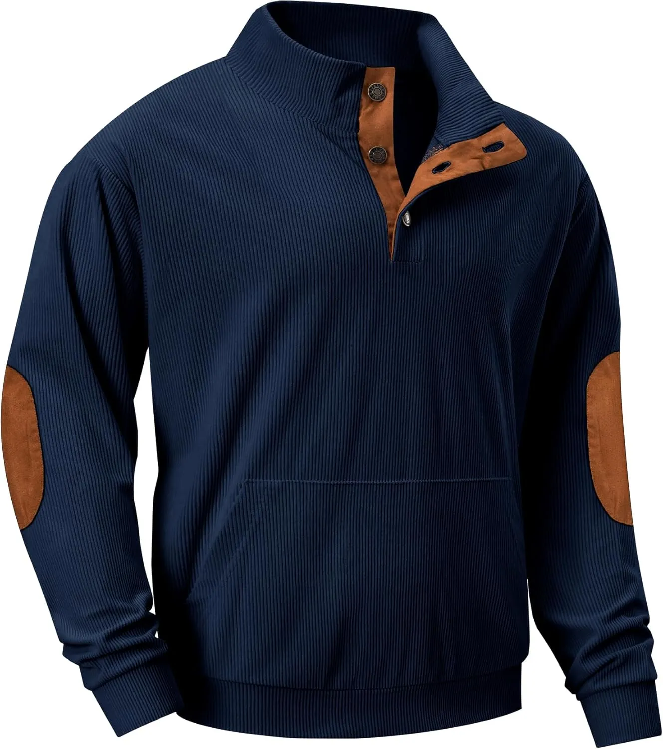 JMIERR Men's Corduroy Sweatshirt Casual Long Sleeve Stand Collar Button Pullover Sweatshirts with Pockets