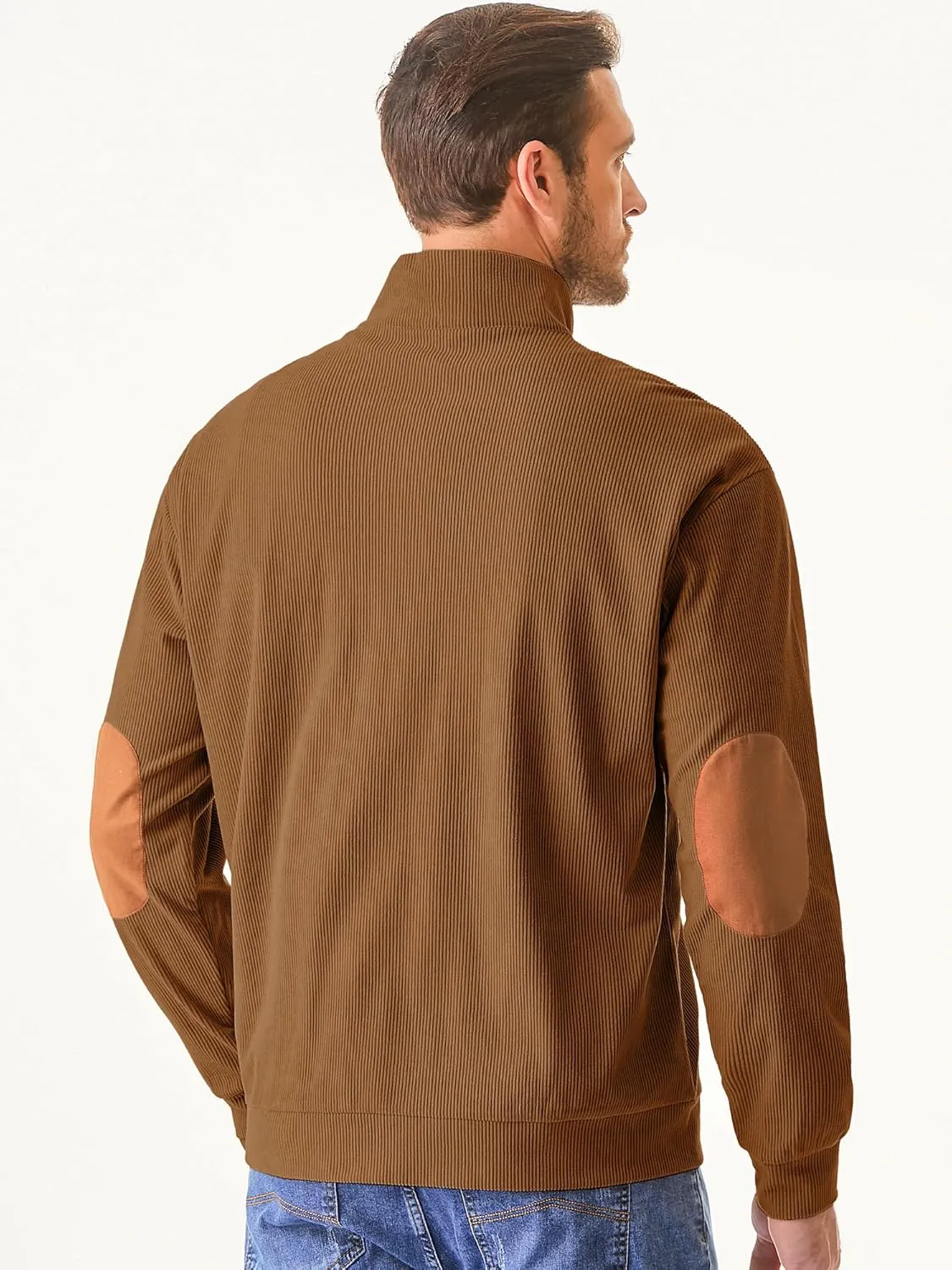 JMIERR Men's Corduroy Sweatshirt Casual Long Sleeve Stand Collar Button Pullover Sweatshirts with Pockets